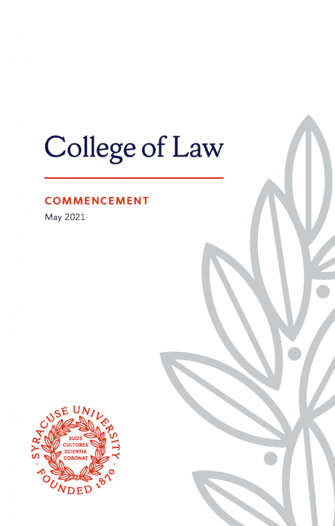 2021 Syracuse Law Commencement Program Cover Page